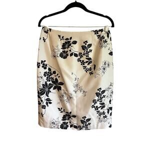 Vintage Renato Nucci Silk Skirt Cream Black Floral | EU40/ US 8 | Made in France